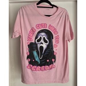 Ghost Face T-Shirt Medium Pink Short‎ Sleeve Cotton Casual Womens Tee
